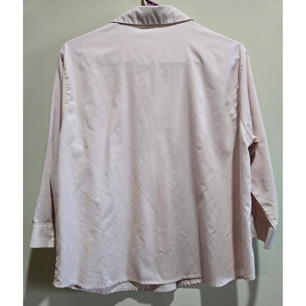 NET Collection Women's L Pink Solid Collared 3/4 Sleeve Pullover Woven Blouse - Picture 2 of 6